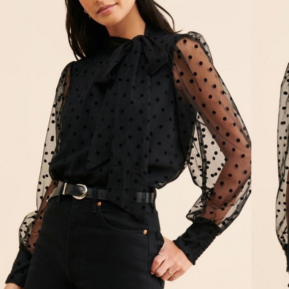Anthropologie Maeve | Tulle Neck Tie Blouse | Small | Black | NWT - Picture 1 of 14